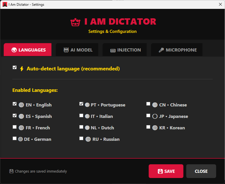 Languages Settings